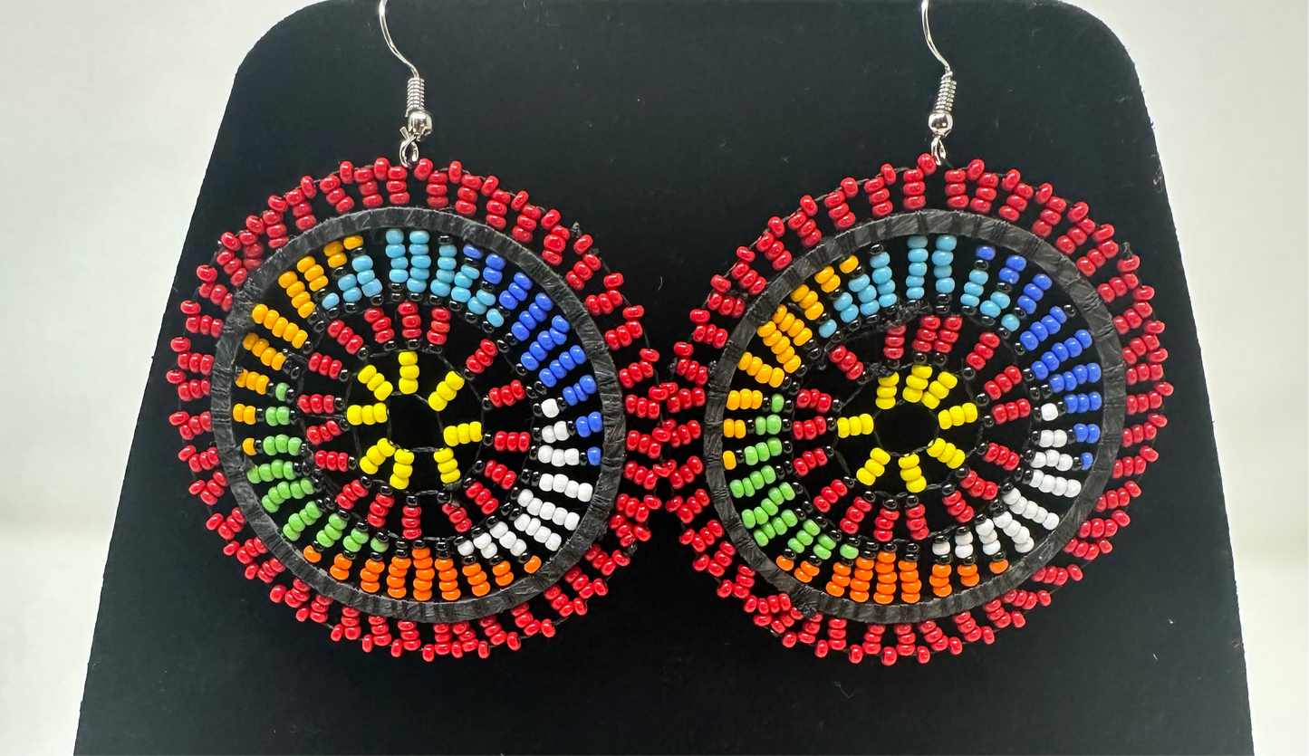 Bold Beaded Red Circle Earrings