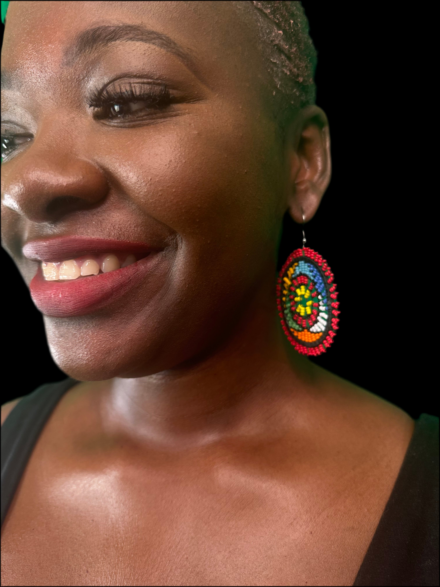 Bold Beaded Red Circle Earrings