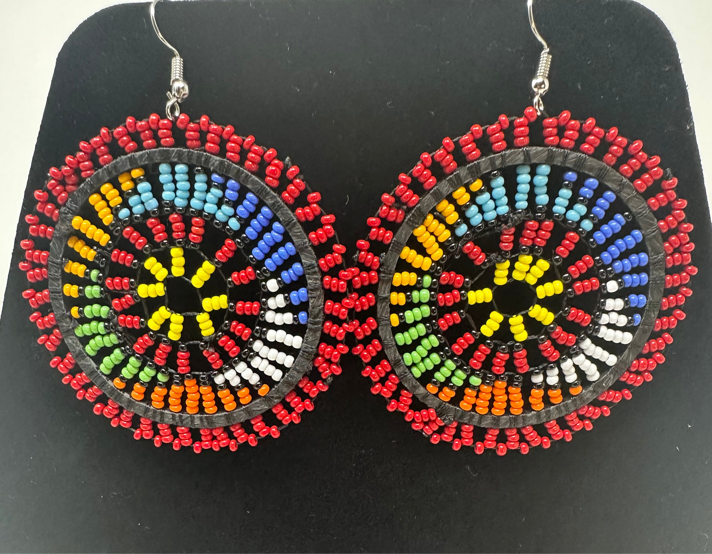 Bold Beaded Red Circle Earrings