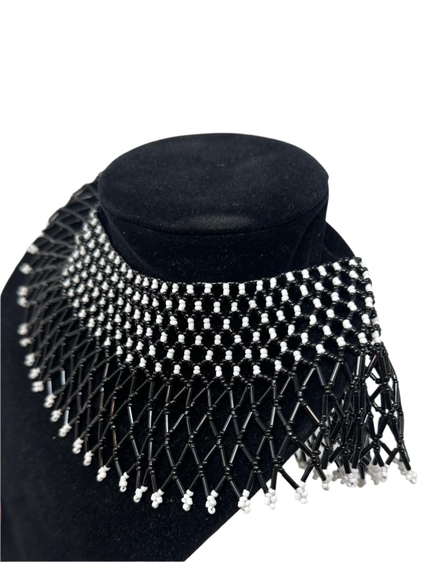 Serenity black & White Beaded Collar Necklace