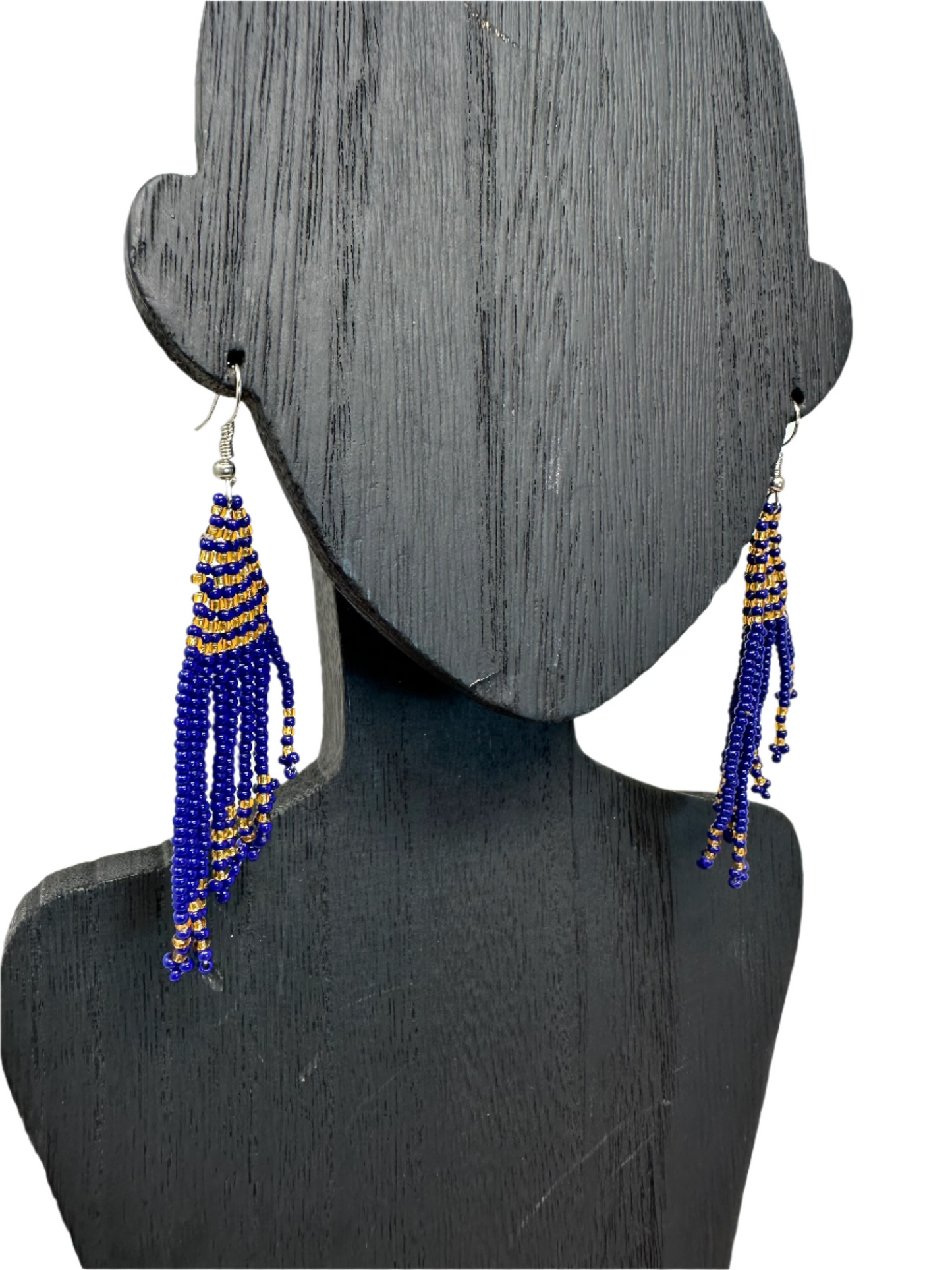 Blue Fringe Beaded Earrings