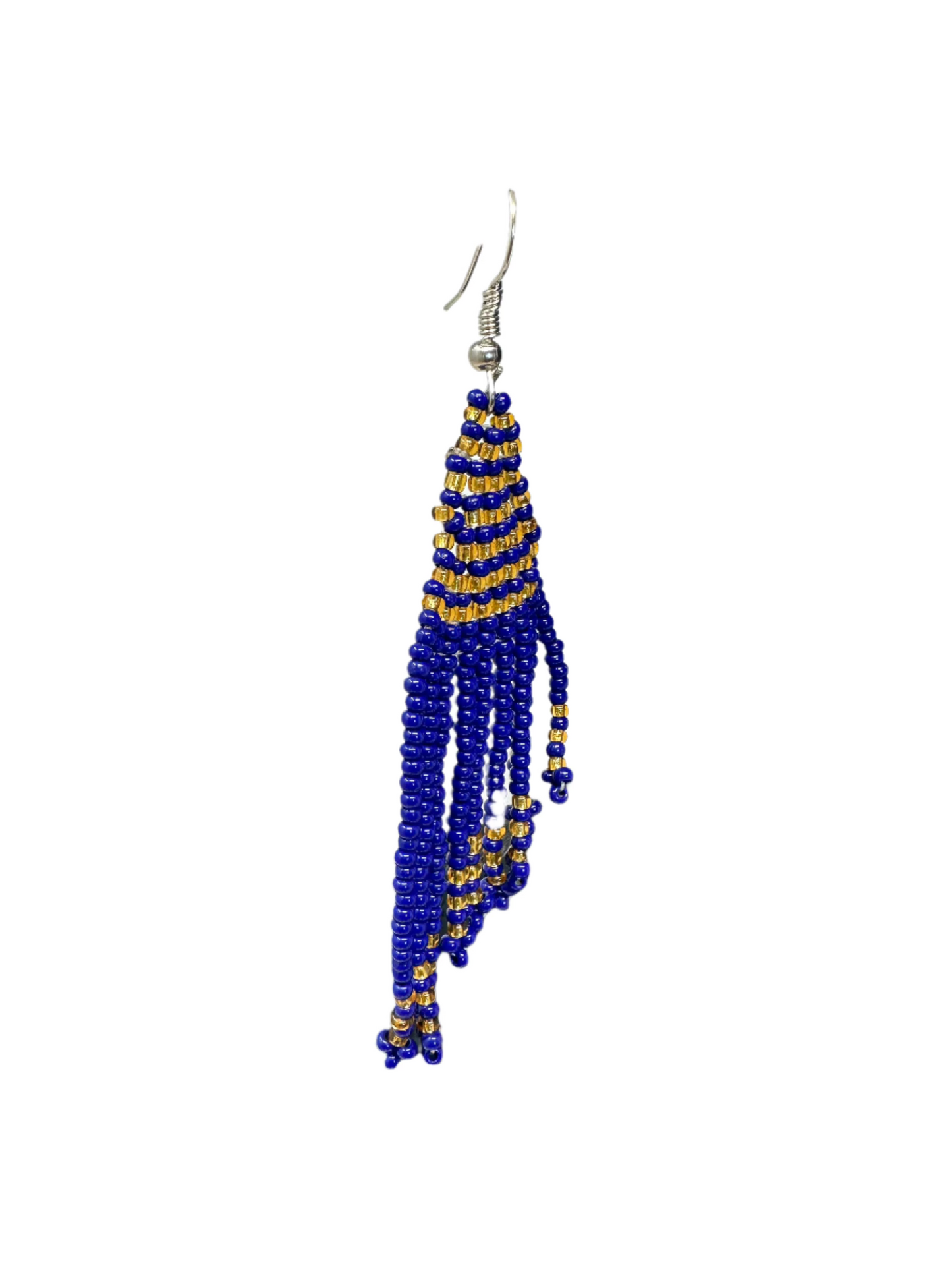Blue Fringe Beaded Earrings