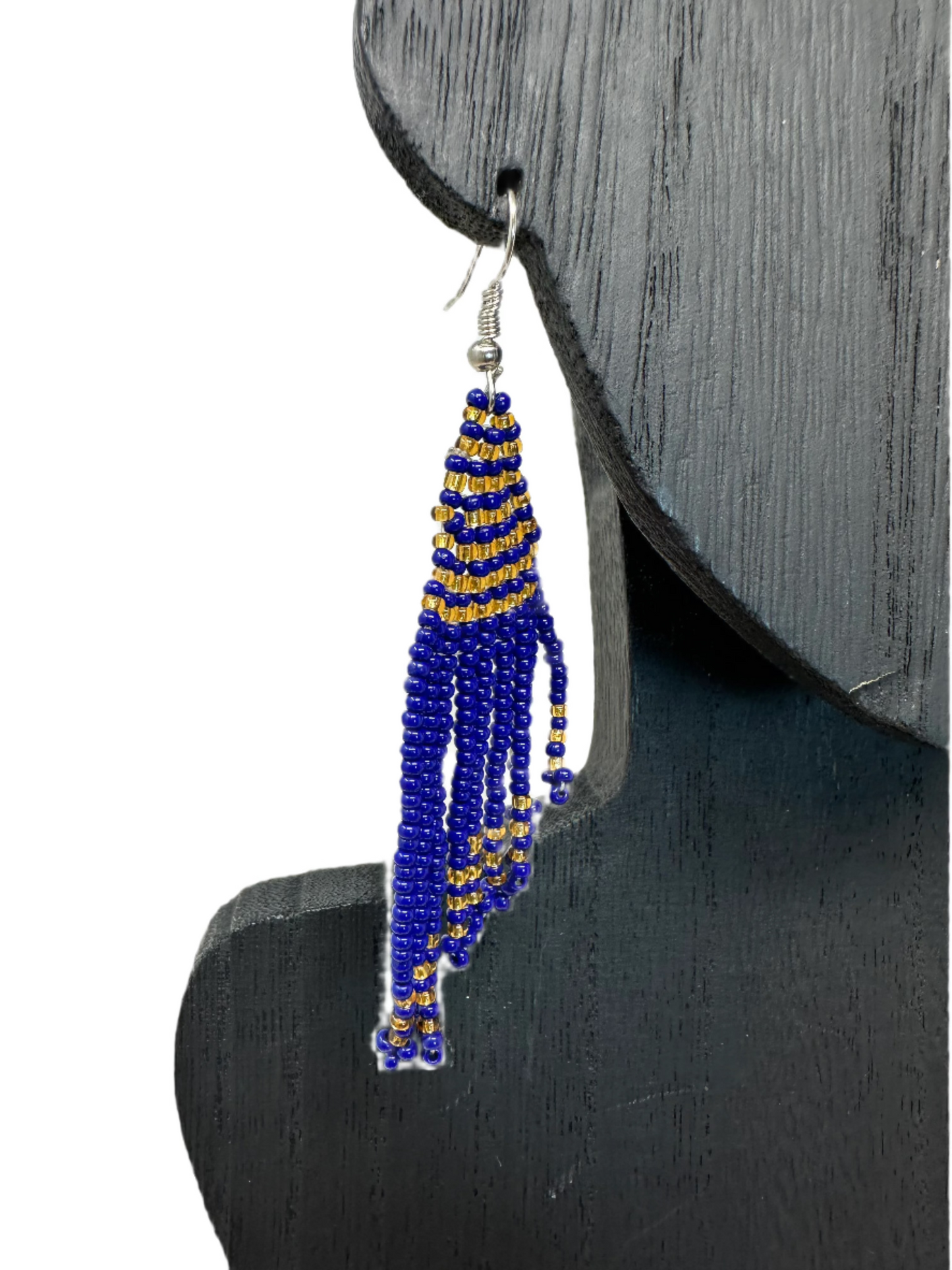 Blue Fringe Beaded Earrings