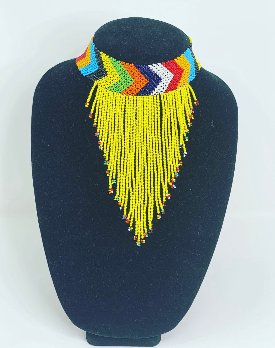 Happy Yellow Fringe Beaded Necklace