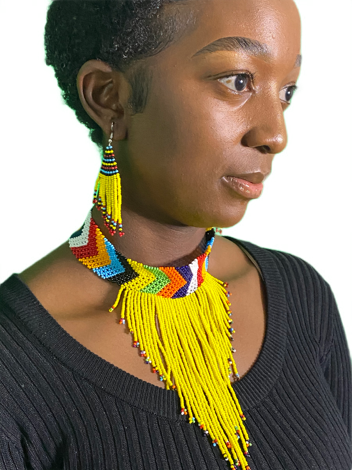 Happy Yellow Fringe Beaded Necklace