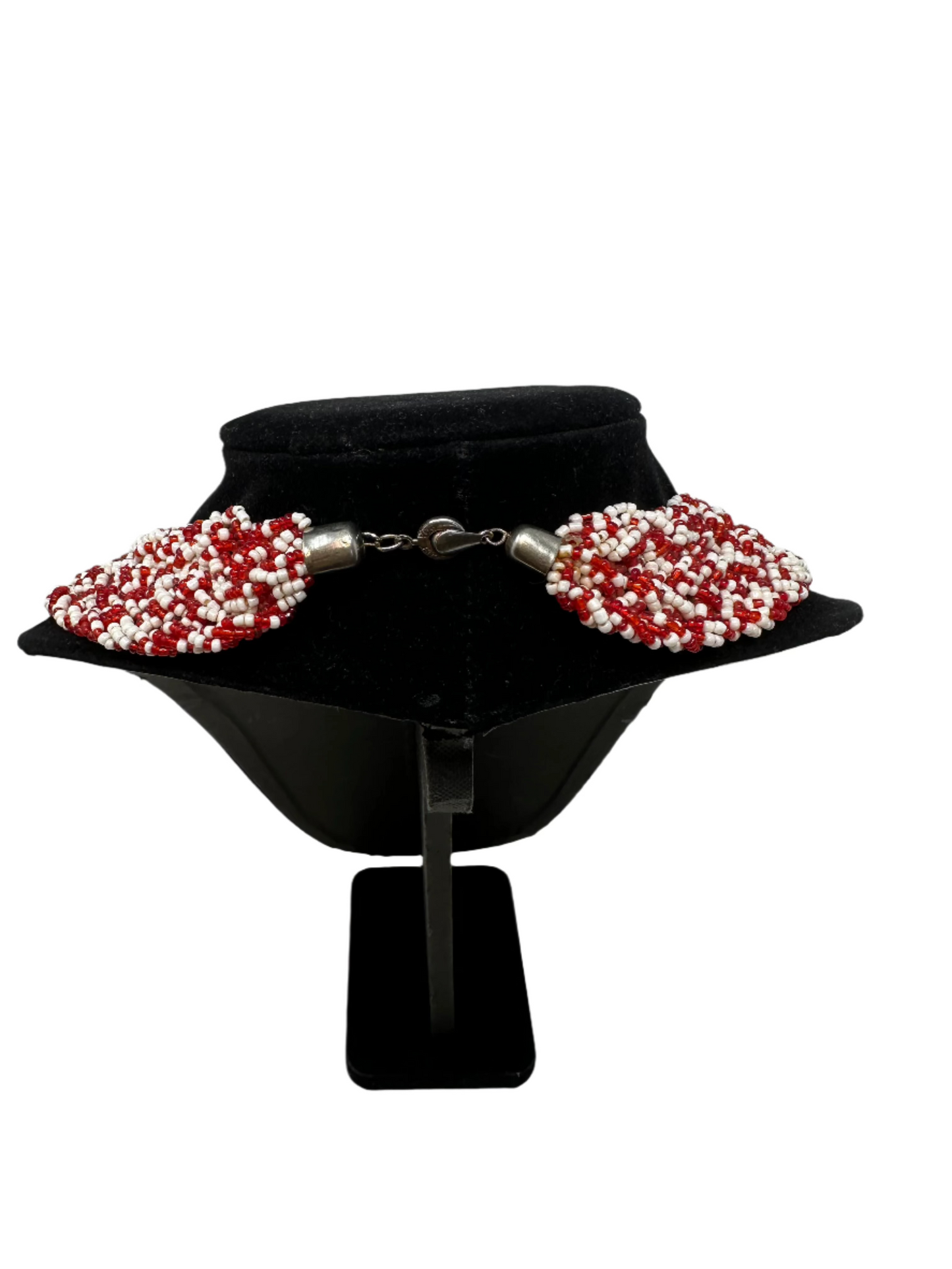 Clarity Red & White Braided Beaded Necklace