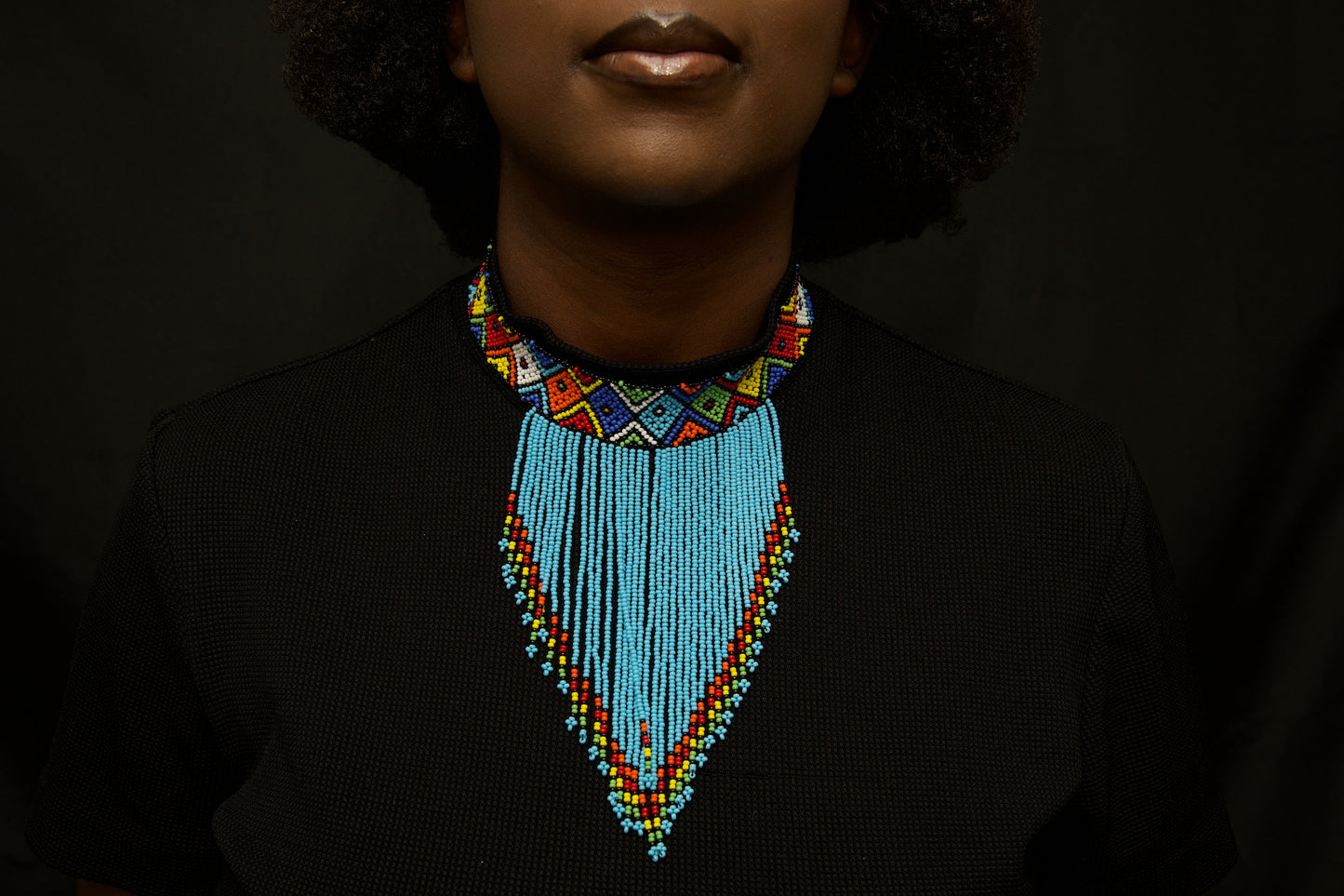 Energy Blue Fringe Beaded Necklace