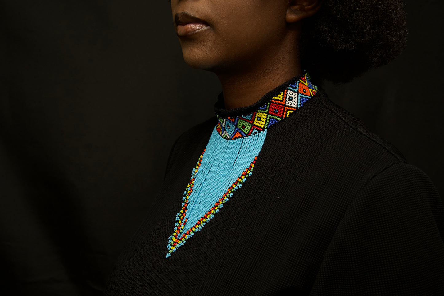 Energy Blue Fringe Beaded Necklace