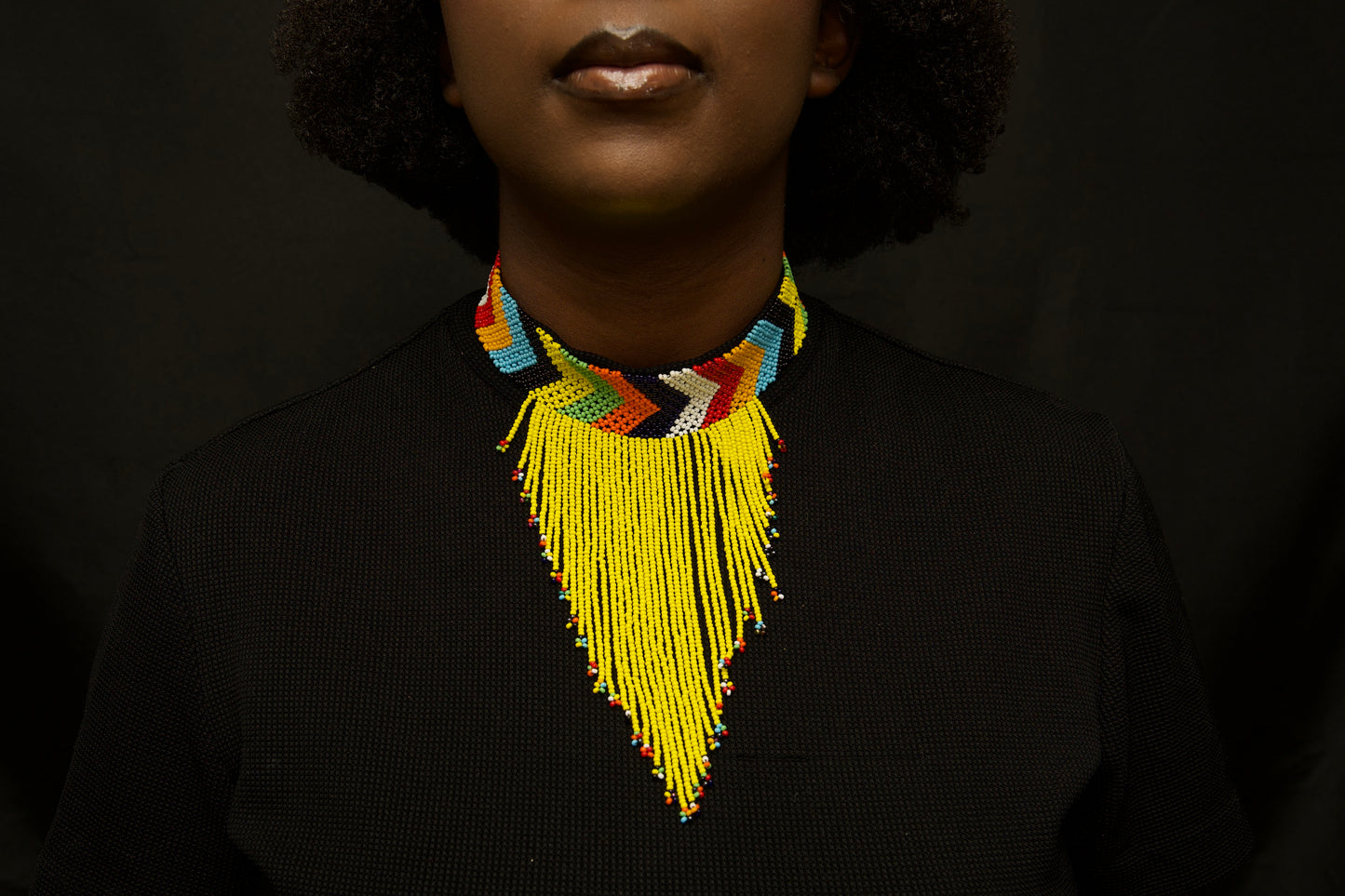 Happy Yellow Fringe Beaded Necklace