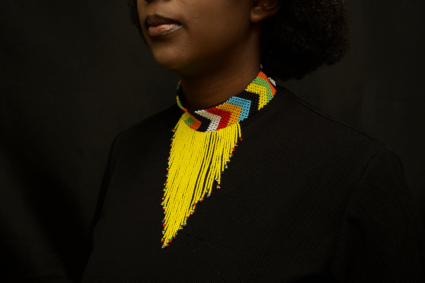 Happy Yellow Fringe Beaded Necklace