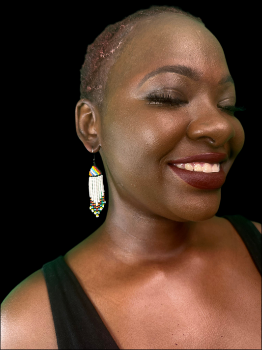 Beaded White Fringe Earrings