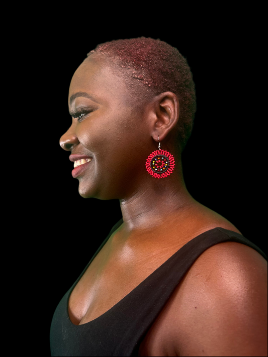 Dainty Beaded Red Circle Earrings
