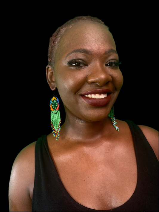 Confidence Green Dreamcatcher Beaded Earrings