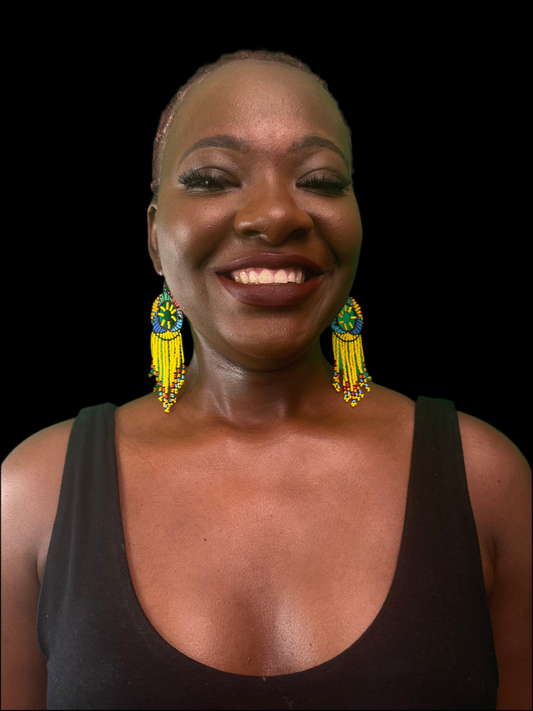 Beaded Yellow Dreamcatcher  Earrings