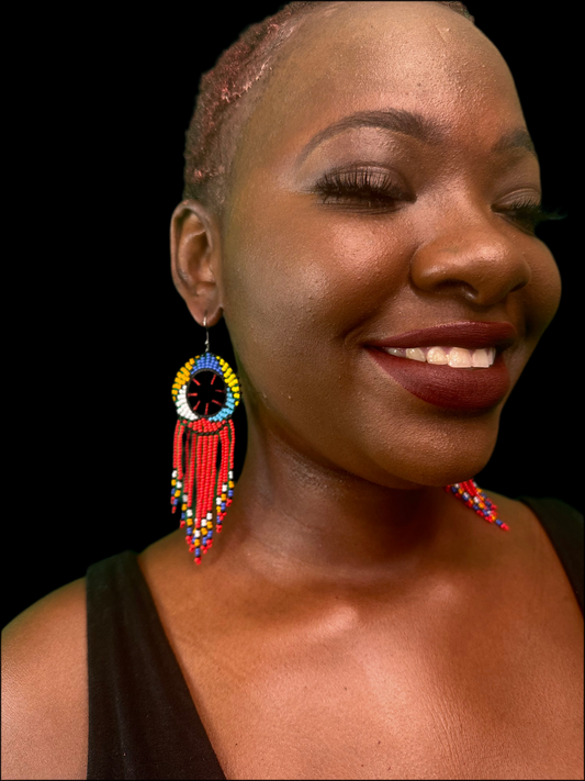 Beaded Red DreamCatcher Earrings