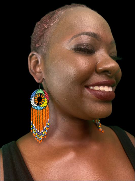 Joy Orange Dreamcatcher Beaded Earrings