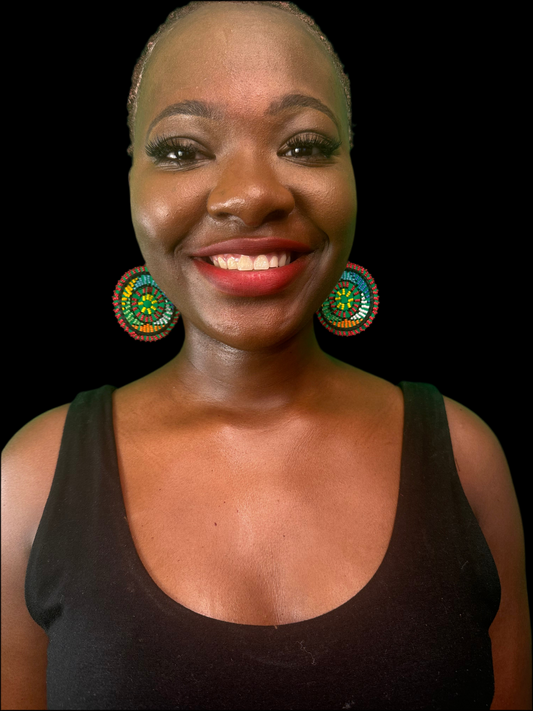 Bold Beaded Red Circle Earrings