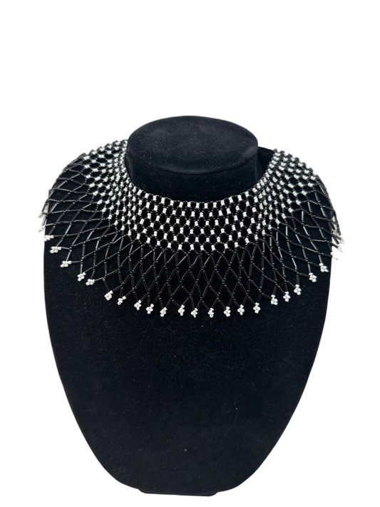 Serenity black & White Beaded Collar Necklace