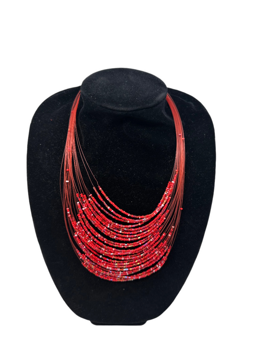 Passion Red Multi-Layer Beaded Necklace