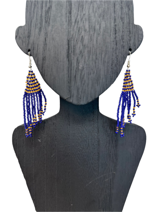 Blue Fringe Beaded Earrings