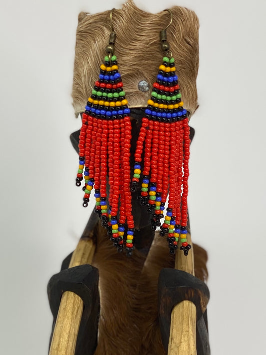 Passion Red Beaded Fringe Earrings