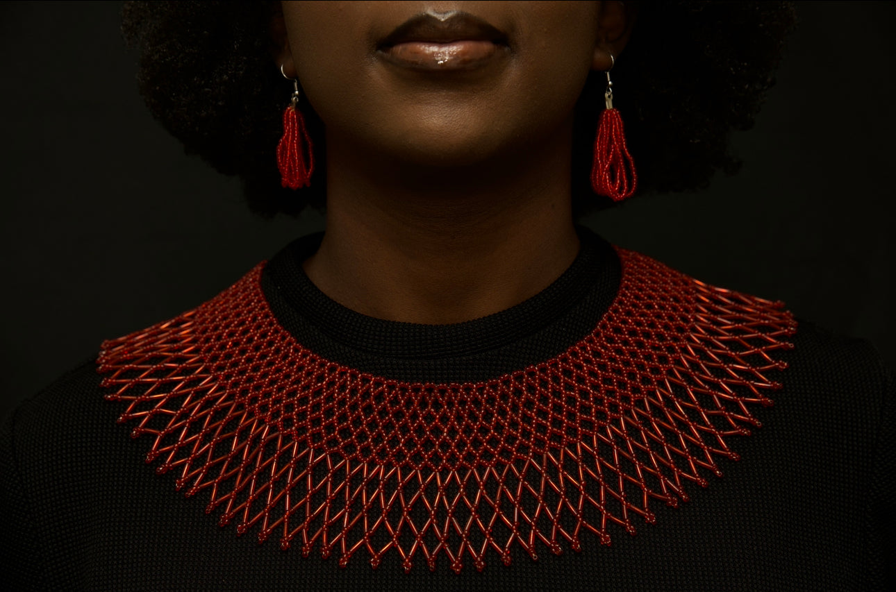 Passion Red Beaded Collar Necklace