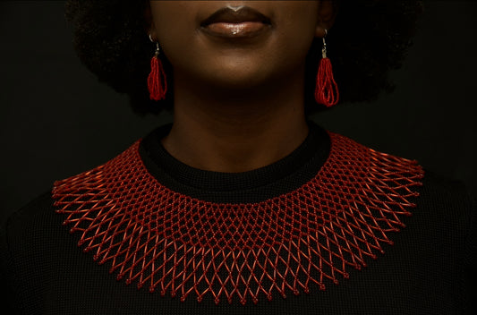 Passion Red Beaded Collar Necklace