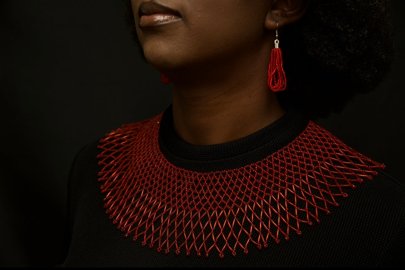 Passion Red Beaded Collar Necklace