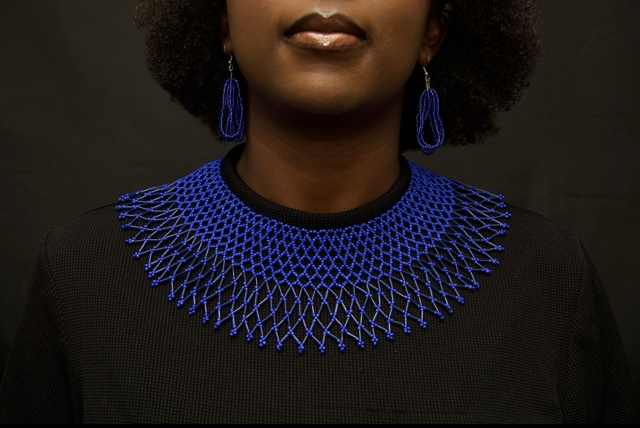 Energy Blue Beaded Collar Necklace