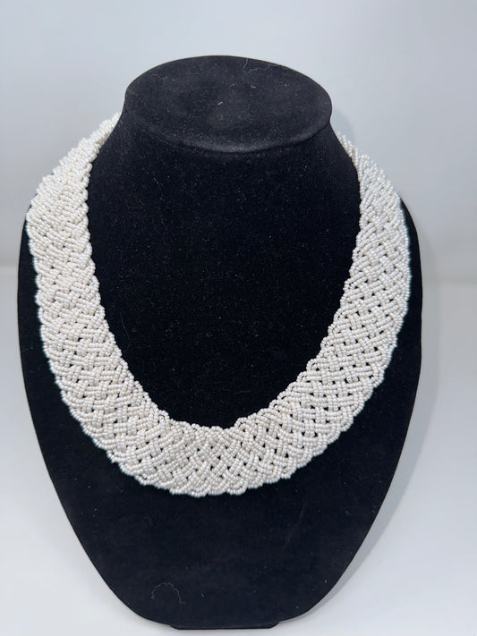 Pearly White Braided Beaded Necklace