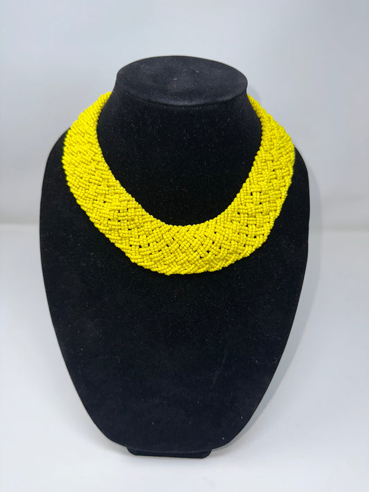 Happy Yellow Braided Beaded Necklace