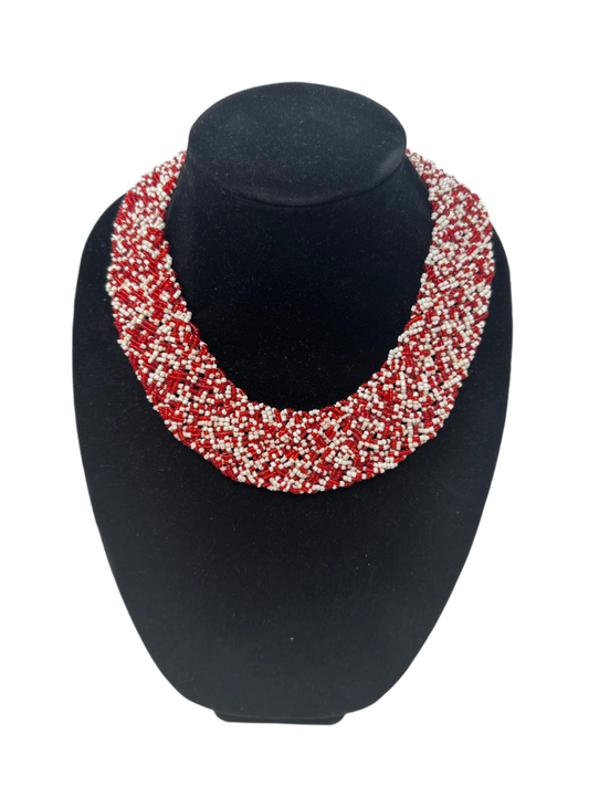 Clarity Red & White Braided Beaded Necklace