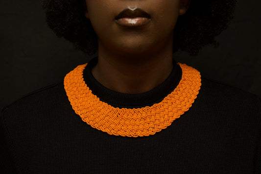 Joy Orange Braided Beaded Necklace